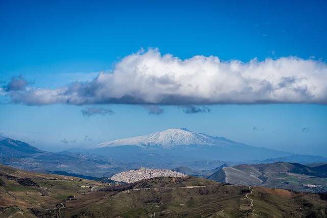 Sicilian Volcano Mount Etna Behind Gangi, Sicily